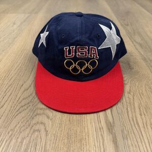 Vintage Team USA Hat Cap Snap Back Mens One Size Blue Red Champion Olympic